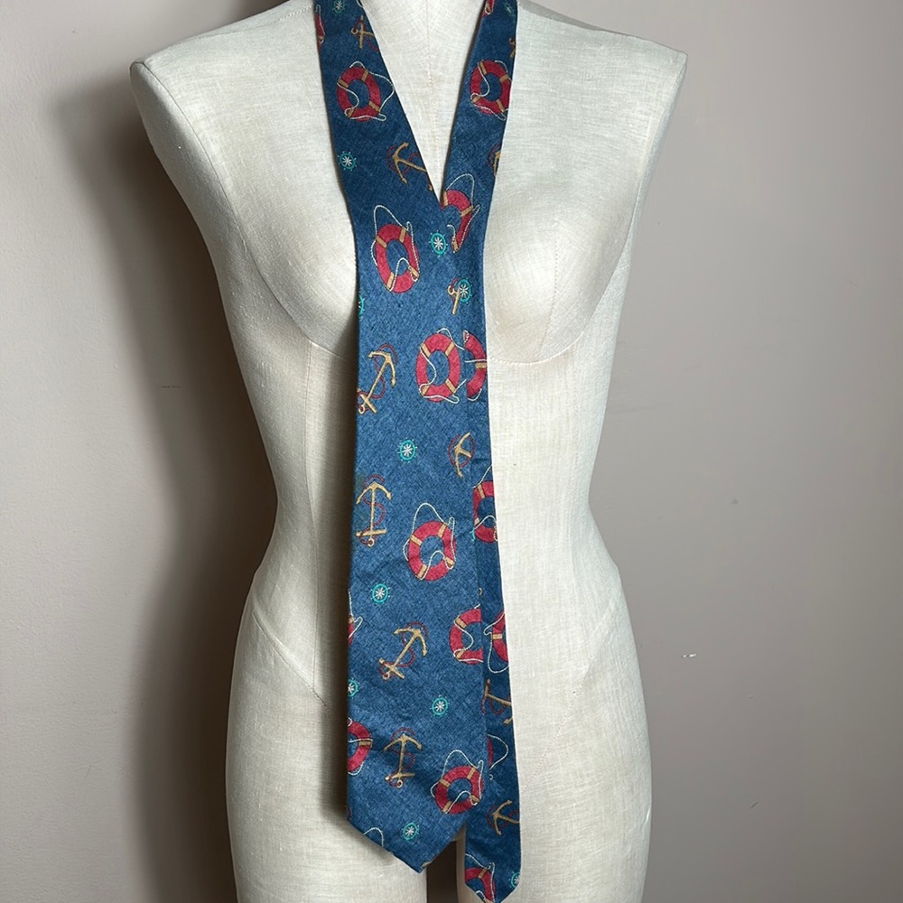 BROOKS BROTHERS MAKERS Tie - Blue Nautical Anchor, 100% Linen